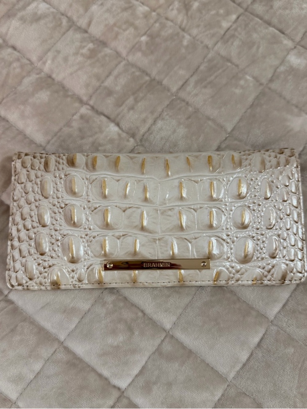 Brahmin Cream Croc-Embossed Clutch with Gold Plate - Picture 2 of 5